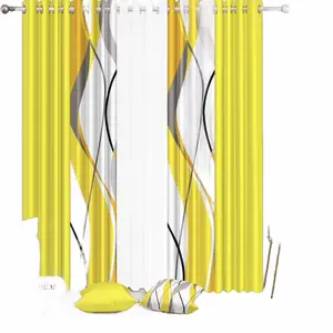 7 Pieces Yellow & White Abstract Curtains for Windows 2 Panels Modern Home Decor