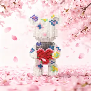 Valentine's Day Heart Bear Puzzle Building Blocks Decoration, Home Office Shelf Decor, Party Room Table Entrance, Ideal Gift