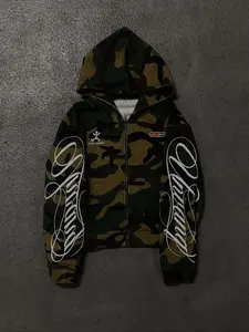 Autumn New Men's and Women's High Street Fashion Embroidery Camouflage Zipper Hooded Sweatshirt Y2K Clothing