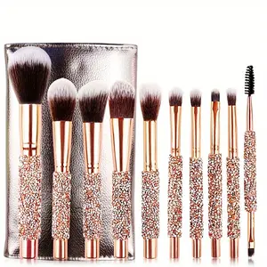 10-Piece Rose Gold Makeup Brush Set with Travel Bag, Soft Synthetic Face and Eye Brushes for Foundation, Powder, Blush, Eyeshadow & Blending