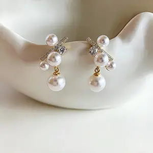 18K Gold Plated Dainty Pearl CZ Drop Earrings, Elegant Luxury Statement Earrings, Trendy 2026 Jewelry for Women