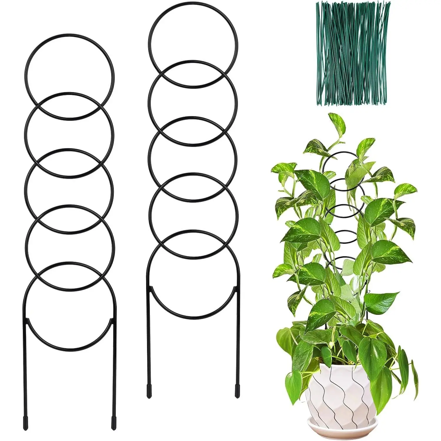 17.5 Inch Indoor  Trellis for Climbing ,Metal Trellis,Small Garden Trellis for Potted , Stakes for Indoor  Accessories Hoya,Flower, Support, Gifts(Circular-Metal)