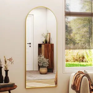 Arched Full Body Wall Mirror, 55”–68” Hanging Mirror with Aluminum Alloy Frame, Vertical Full Length Mirror for Home Decor