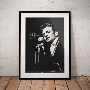 Johnny Cash Poster with signature - Singer Art Print - Country Music Wall - Black White Artwork