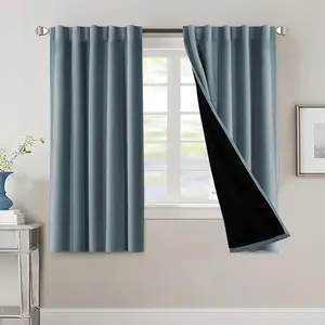 H.VERSAILTEX 100% Blackout Curtains for Bedroom with Black Liner Full Room Darkening Curtains Thermal Insulated Back Tab/Rod Pocket Window Drapes for Living Room, 2 Panels