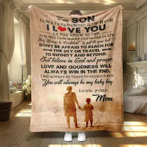 Letter & Figure Pattern Blanket, Slogan Print Blanket, 1 Count Soft Warm Throw Blanket, Air-conditioned Room Blanket, Warm Nap Blanket for Home Office Travel, Gift for Son,father son bed blanket