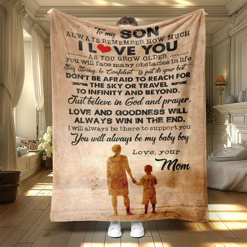 Letter & Figure Pattern Blanket, Slogan Print Blanket, 1 Count Soft Warm Throw Blanket, Air-conditioned Room Blanket, Warm Nap Blanket for Home Office Travel, Gift for Son