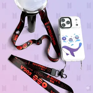 FANMADE LAYARD SUPPORT LIGHT STICK - BTTS Phone Strap, Kpop Lightstick Strap with Random Stickers | Light Stick Lanyard | Phone Case Strap, Concert Tour Strap