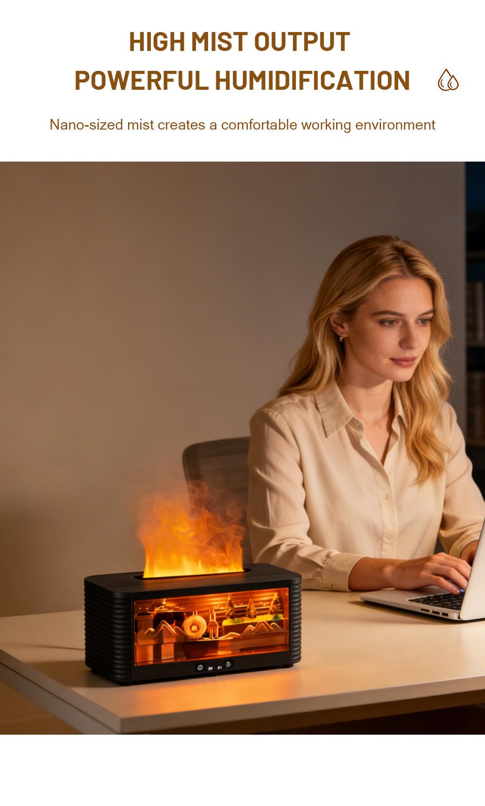 Real Flowing Water Flame Humidifier Water Drop Aroma Diffuser Waterless Auto Off Timer Mist Essential Oil Diffuser For Home Bedroom Office Relaxation Sleep Aromatherapy Fragrance Gift