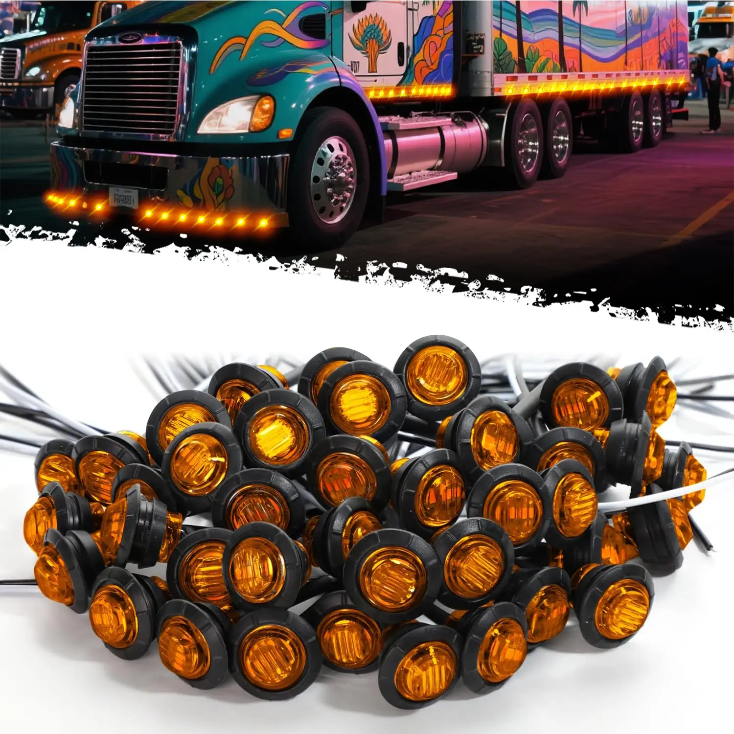 DIBMS 3/4 Inch Bullet Side Marker Light 50PCS Amber Round Clearance LED Front Rear Indicator Lights for Trailer Van Caravan Boat Truck RV Car Bus