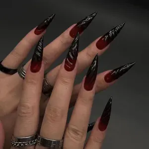 Halloween Press On Nails Long Stiletto Fake Nails 24 Pcs Glossy Design Colorful Manicure for Festive Spirit