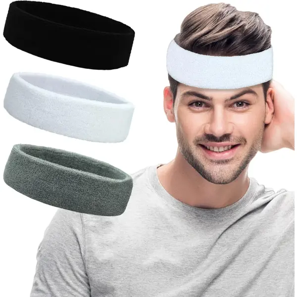 Sweatbands Sports Headbands for Men & Women - 3 Pack Moisture Wicking Cotton Headband for Tennis, Basketball, Running, Gym - Sweat Band