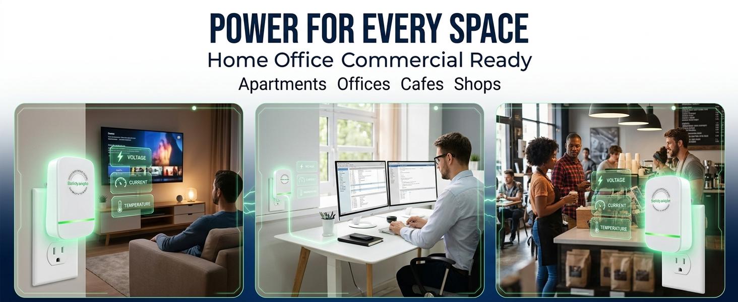 Electricity Saving Box, 2026 Updated Energy Saver Plug with US Plug, 90–250V Power Saver with Voltage Optimization & Surge Protection for Home Office