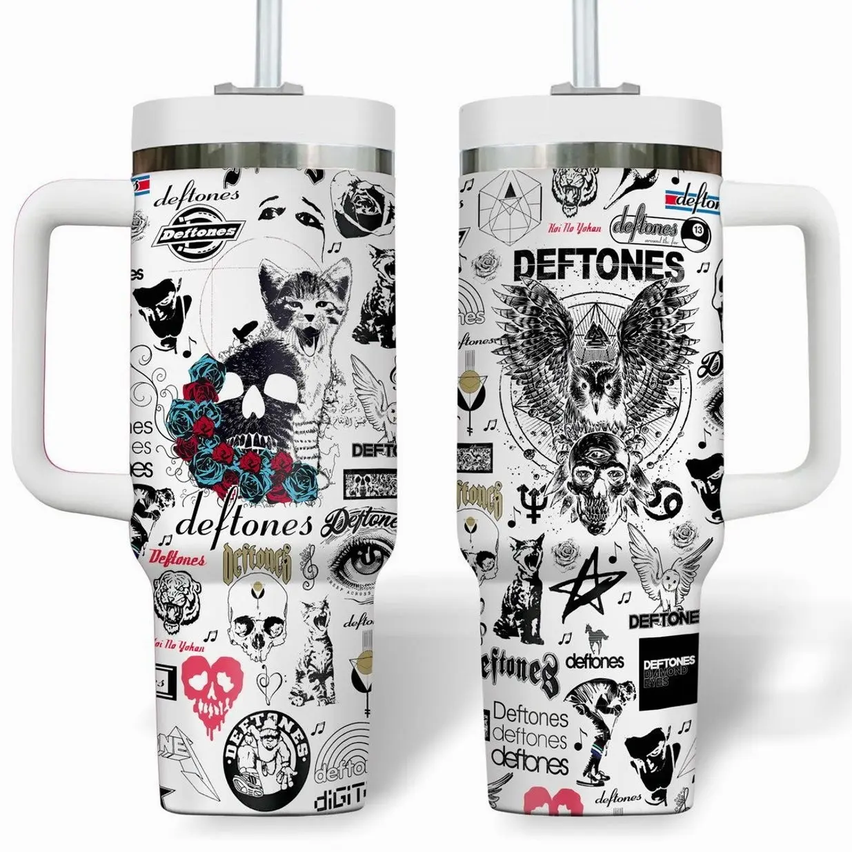 Alternative Rock Music 40 oz Tumbler with Handle | Stainless Steel Vacuum Insulated Travel Mug | 90s Metal Fan Gift | Cold Drinks Cup