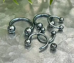 PAIR of Beautiful Light Blue Titanium Anodized Circular Barbell Horseshoe Ring - 18g thru 14g with Assorted Ball Sizes!!