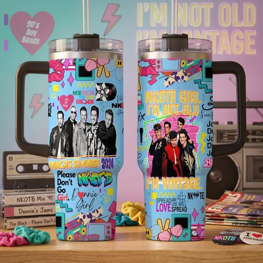 NKOTB 40oz Stainless Steel Tumbler, New Kids On The Block Magic Summer 2024 I'm Not Old I'm Vintage Design, Perfect Gift for 90s Music Lover