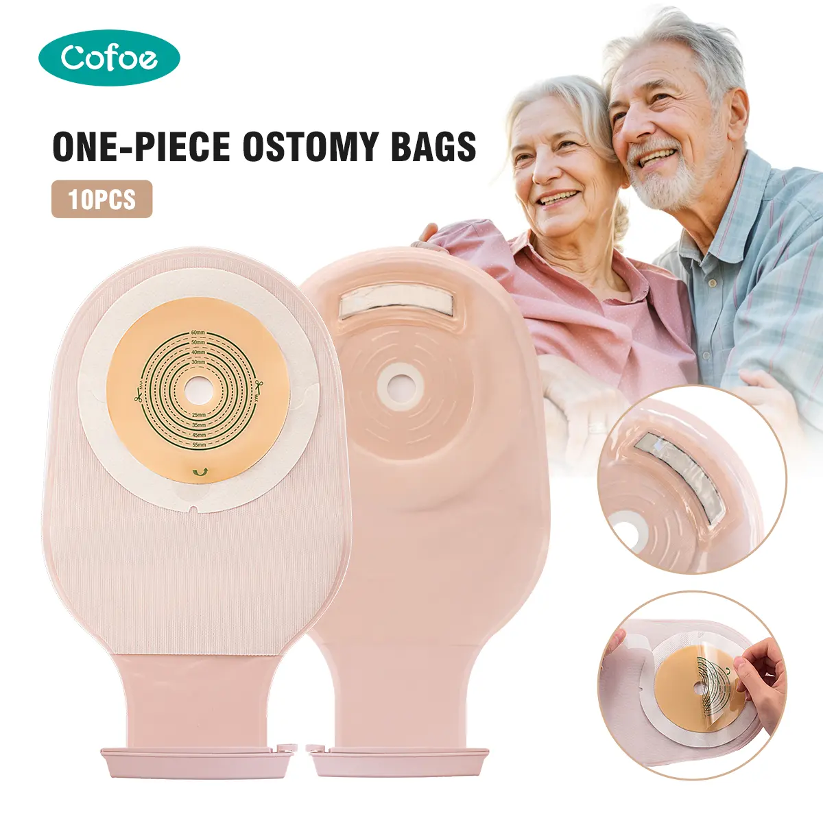 Cofoe 10Pcs 1-Piece Drainable Hydrocolloid Ostomy Bag, Leakproof Skin-Friendly High-Absorbency Odor-Control Colostomy Pouch with Carbon Filter & Strong Support, Colostomy Medical Supplies
