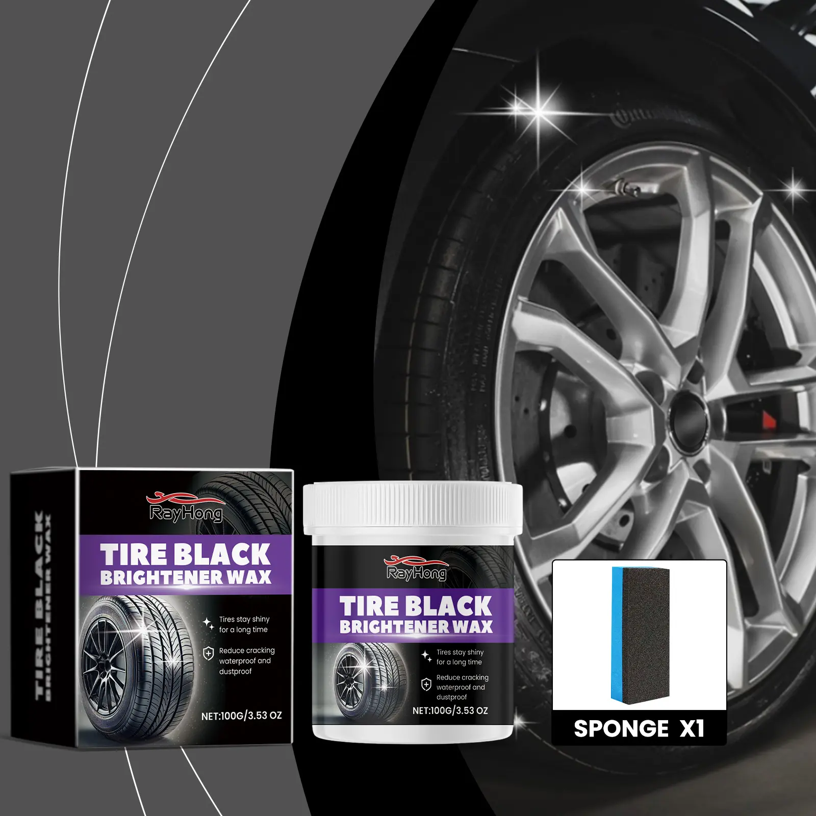 Car Tire Coating Paste - Deglossing, Brightening, Retreading Car Care Solution with Rubber Wheel Wax for Shiny Wheels, Plastic Trim Shine, Blue Custom Enhancement