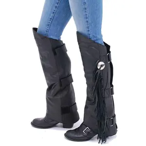 JAMIN LEATHER® Fringed Leather Half Chaps for Women - Onyx - Foot Wear