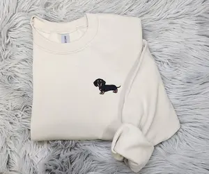 Embroidered Dachshund Sweatshirt, Dachshund Embroidery Unisex Sweatshirt or Hooded Sweatshirt