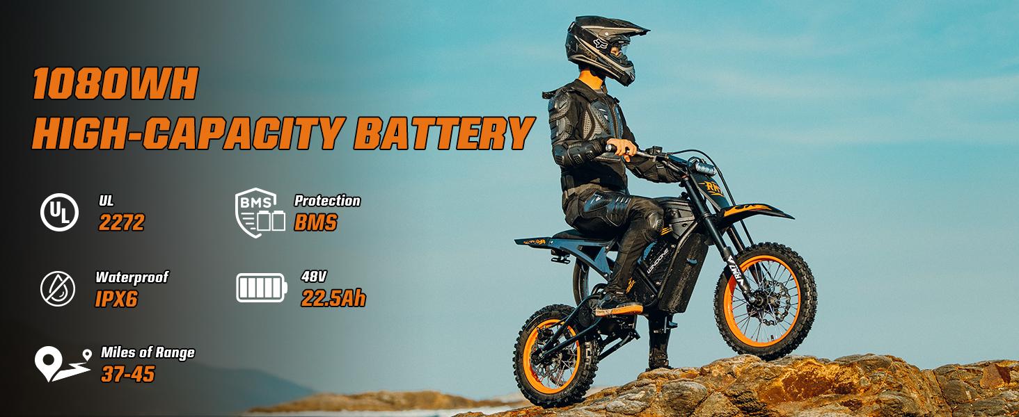 Windone RM7 Ebike,2200W Peak Motor, 37MPH Fast Speed, 48V 22.5Ah Battery, 45-60 mi Range, 14"/12" Off-Road Tires,Dual Hydraulic Brakes, Full Suspension， 3-Speed Modes for Dirt Biking,  UL 2272 Electric Dirt Bike Adults & Teens