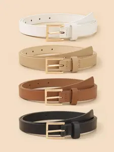 Women's Solid Color PU Leather Belt, Casual Waistband for Jeans Trousers, Fashion Belt for Party, Daily Clothing Decor, Trendy All-match & Exquisite Buckles Belt for Gift