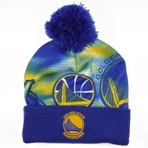 [KU83Z-MTC-A-DWARRI] Mens Mitchell & Ness NBA Golden State Warriors Sublimated Cuffed Pom Beanie