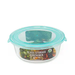 Glass Container / Containers with Turquoise Lid Heat-Resistant Airtight 32 oz Round Baking Dish 950 ML