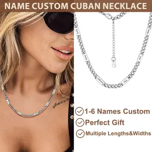 FindChic Personalized Name Custom Cuban Link Chain Necklace with Extension Chain for Women Men Christmas Gift Satinless Steel  5/7/9mm Width Engraved Names Necklace Jewelry Gift for Girls Anniversary
