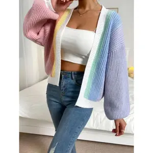 【Plus Size】 Lantern Sleeve Open Front Cardigan, Casual Fashion Long Sleeve Cardigan for Fall & Winter, Women's Plus Size Knitwear for Daily WearRAIMENTRY