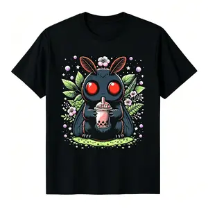 Summer t Shirts [Mothman Boba Tea Graphic Tee] Soft Cotton Mothman Boba Tea Kawaii Graphic Tee Casual Fit Comfy Casual Stylish
