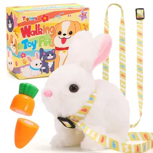 Plush Toys Electronic Toy with Sounds,Wiggling Ears,Twitching Mouth and Nose, Interactive Rabbit Toy with Leash,Easter Christmas Birthday Gift