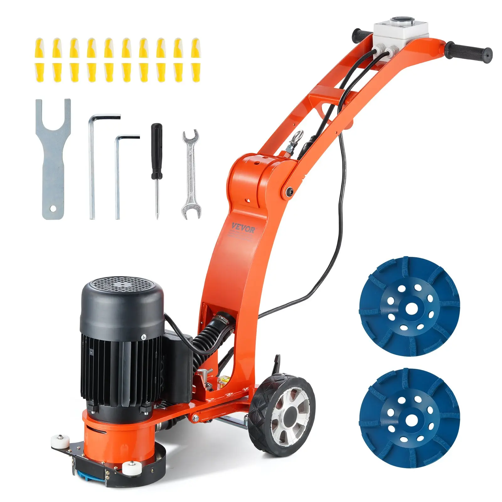 VEVOR Electric Concrete Floor Grinder 7 Walk-Behind Grinder 1.7HP Concrete Floor Polisher, 1300W Grinding Machine, 1720RPM Upgrade Brushless Motor Surfacing Grinder for Granite/Marble/Stones