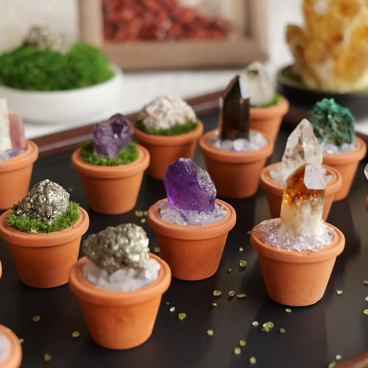 Natural Crystal Stones, Quartz Crystals, Mini Clay Pot Base Amethyst Quartz Healing Gemstones, Potted Plant Style Crafts, Feng Shui Home Decor, Crystal Decorative Stones, Gemstones And Crystals