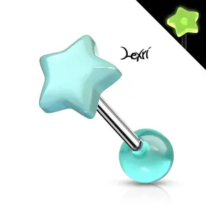 Blue Glow in the Dark Star Top 316L Surgical Steel Barbell Tongue Ring