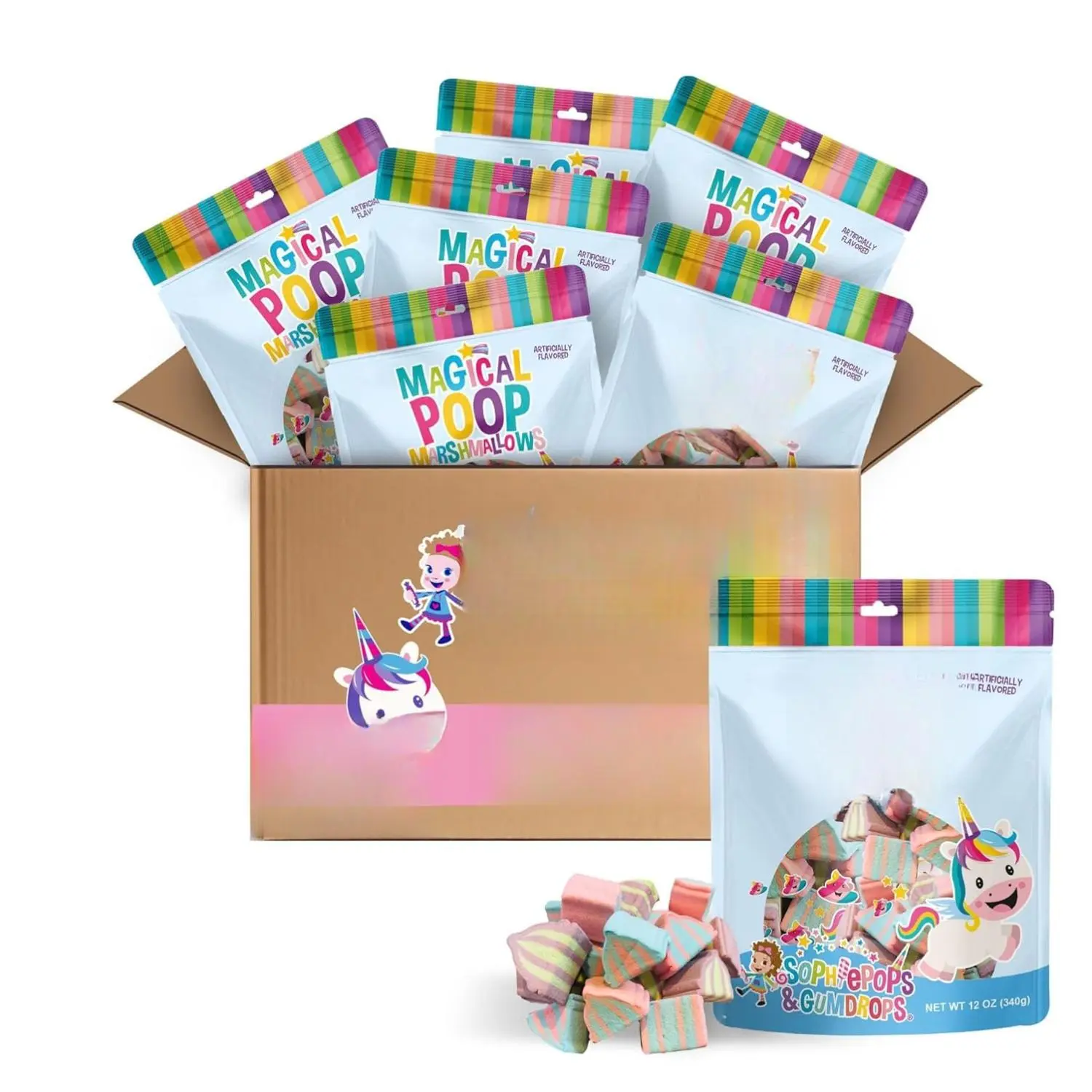 Sophiepops & Gumdrops Magical Unicorn Poop Marshmallows GIANT 12OZ BAGS (6 Pack) Non-Fat Nut Gluten Free Rainbow Candy for Easter or Any Party