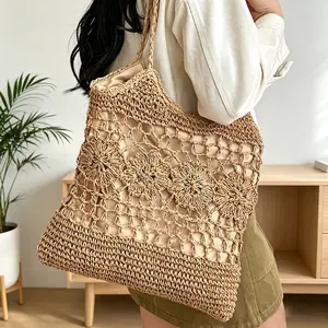 2026 Summer Handmade Straw Woven Women's Bag with Hollowed-out Flowers Perfect for Beach Vacations and Street Style Stylish Woven Tote Bag for Summer Adventures