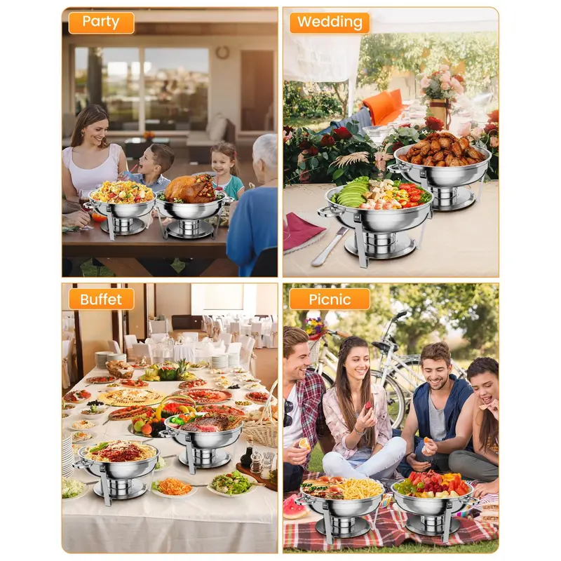 Garvee Round Professional Stainless Steel Chafing Dish 5QT Round Buffet Server & Warmer Rust Resistant Casserole Cooking Container 2 4 or 6 Pack Options Garvee Round Professional Stainless Steel Chafing Dish 5QT Round Buffet Server & Warmer Rust Resistant Casserole Cooking Container 2 4 or 6 Pack Options