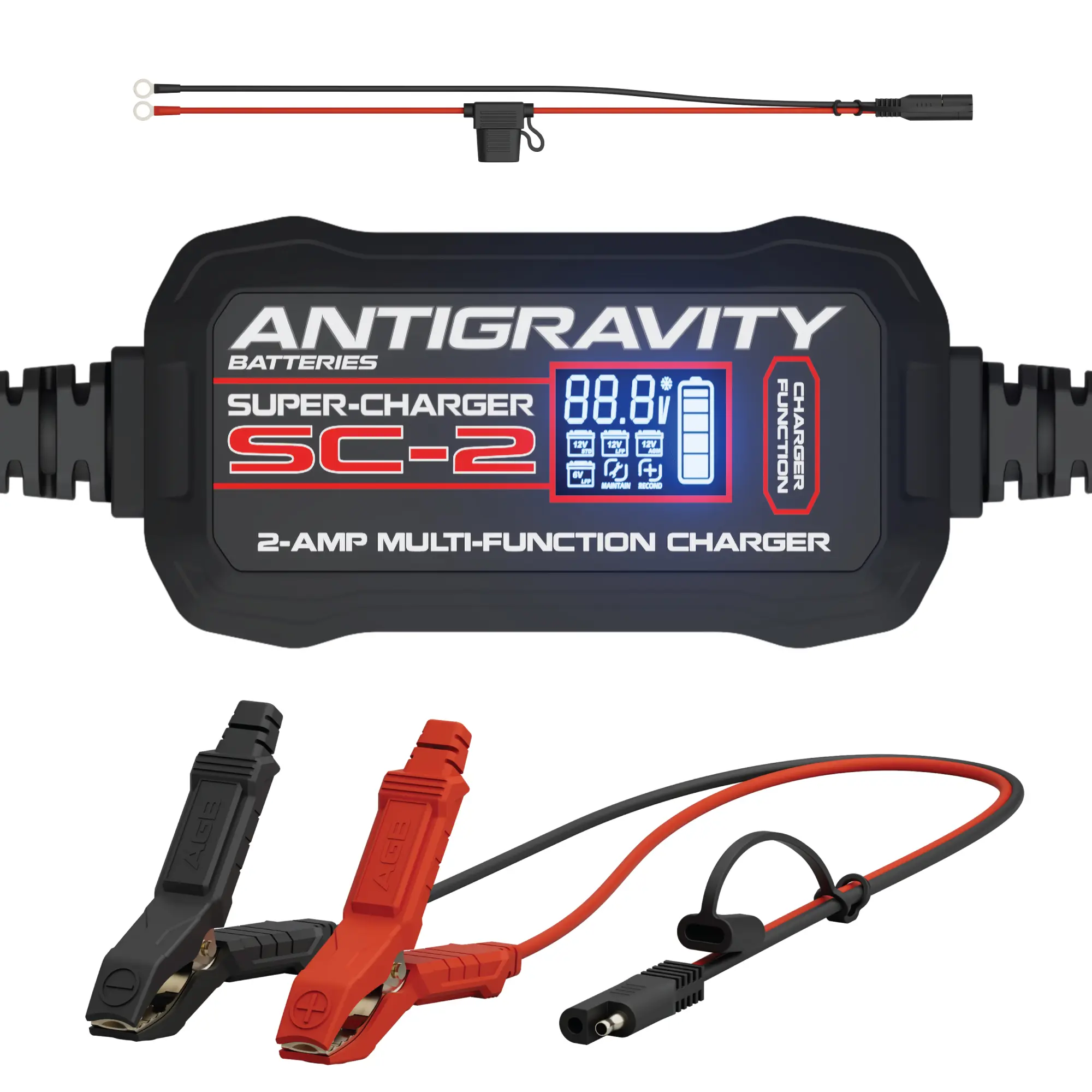 Antigravity SC-2 2-Amp Smart Battery Charger & Maintainer for 6V/12V Lithium LiFePO4 & 12V Lead-Acid Batteries