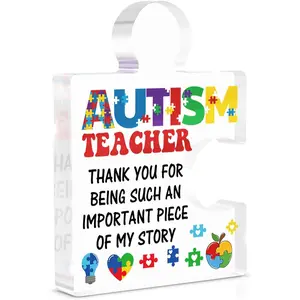 Special Education Teacher Appreciation Gift - Autism Teacher Gifts Acrylic Plaque Sign Puzzle Piece Plaque Keepsake Present for Birthday Thanksgiving Day Christmas Retirement - Therapist Office Desk Decor