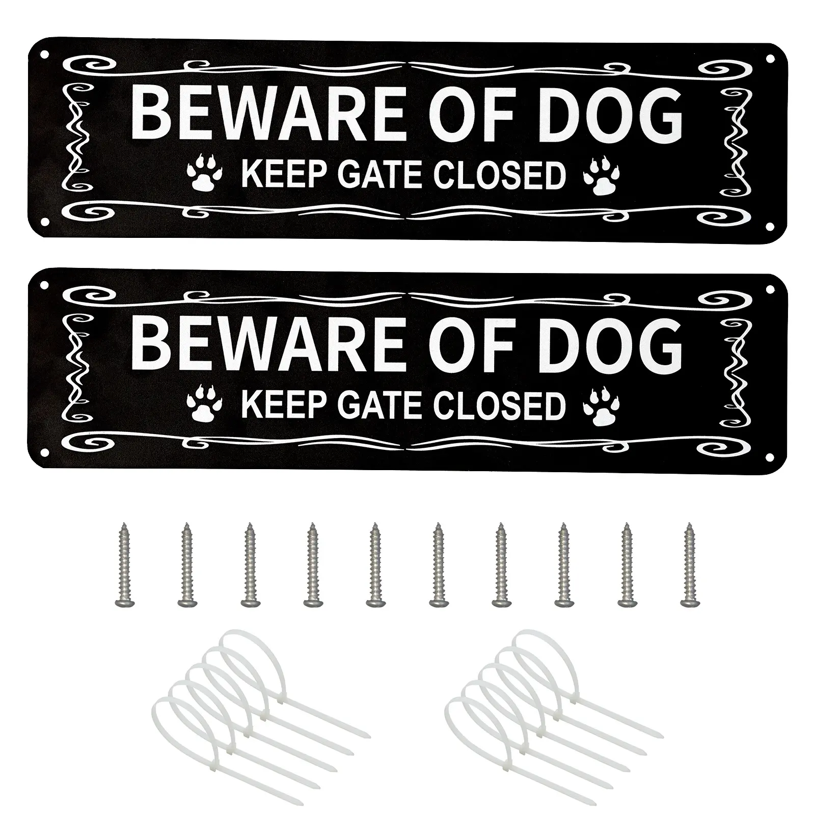 2 Pack Reflective Aluminum Safety Sign, Beware of Dog and No Trespassing, UV Printed with Pre Drilled Holes, Outdoor Metal Warning, 12x3 Inch for Yard or Gate, Private Property Heavy Duty