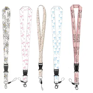 Flower/Bow Pattern Lanyard, Personalized Lanyard, 1 Count Removable ID Card Holder Neck Strap, Identification Badges & Supplies for Office School Student Worker