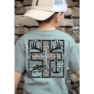 Cross Camo Hunting and Fishing Youth and Adult Shirt, Southern boy Clothes, Toddler Boy Clothes, Western Baby Clothes, Trending Summer, Casual, Gift for Son