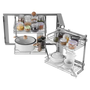 VEVOR 2 Tier 4 Shelf Blind Corner Pull Out Organizer Chrome Kitchen Cabinet Basket Racks