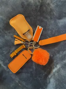 Fashion Key Chain Set Orange, Fashionable Keychain & Phone Chain & Wristband, Trendy Exquisite Accessories for Women