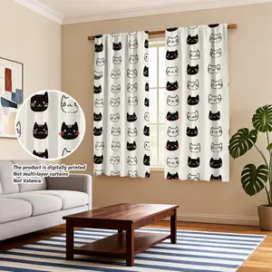 2pcs Kitty Faces Cascade Curtains Rod Pocket Design - Room Decoration, Ideal for Art Deco Style Space, Bathroom, Kitchen - Home Decoration (Not Muti Layer Curtains)​