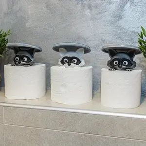 3D Printed Raccoon Toilet Paper Holder in Plastic, Whimsical Cartoon Design with Dustproof Lid, Standalone Bathroom Decor for Humor Lovers