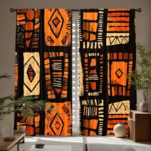 2 Piece Set Vibrant African Tribal Print Curtains, 100% Polyester, Light-Transmitting Rod Pocket Design, Bedroom Living Room Office Decor