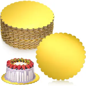 50 Pack 10 Inch Gold Round Disposable Cake Boards Scallop Edge Grease Proof Coated Cake Base for Valentine's Day Wedding Christmas Birthday