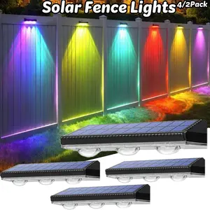 Solar  Three-Head Fence Lights Outdoor, 9 Fixed Colors ＆ Color Changing Fence Solar Lights Outdoor Waterproof IP44, LED Deck Lighting for Holiday Gift Backyard Wall Step Patio Railing Pool Porch Garden Lamps